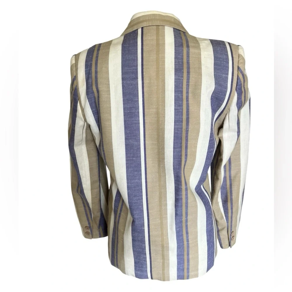 Vintage Country Suburbans ILGWU Blazer Striped Size 6 Tan Light Blue Cream